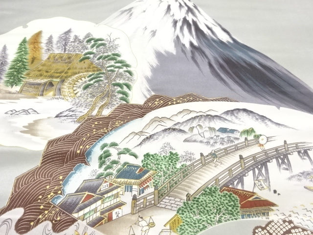 アンティーク　富士風景模様男物肩裏地